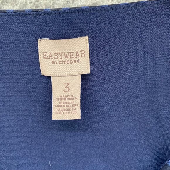 Chicos Top Womens 3 US Extra Large Alamo Navy Striped Asymmetric Short Sleeves - Picture 5 of 12